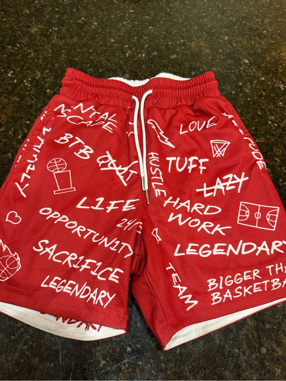 Reversible! Red Graphic Basketball Print Kids' Shorts